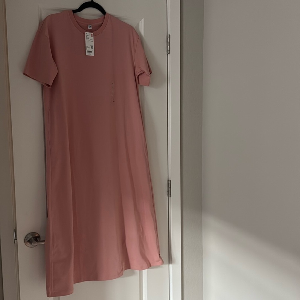 Uniqlo Alrism Oversized Women T Dress Short Sleeve Light Orange Maxi Dress - Picture 2 of 5